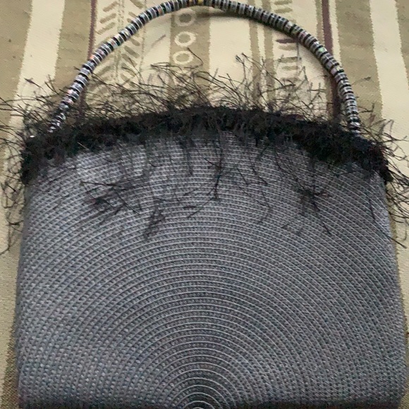 Grey, beaded handle purse - Picture 1 of 3